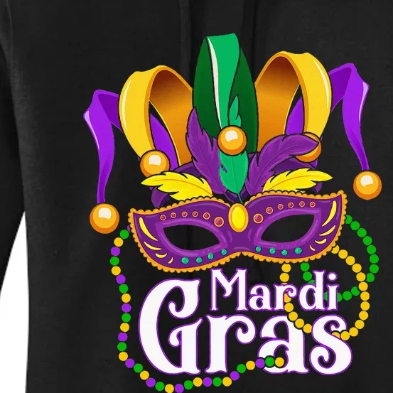 Mardi Gras For Beads Mask Feathers Women's Pullover Hoodie