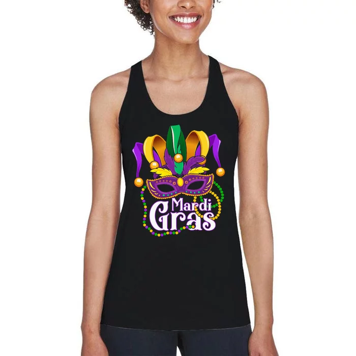 Mardi Gras For Beads Mask Feathers Women's Racerback Tank