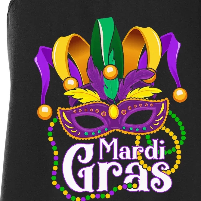 Mardi Gras For Beads Mask Feathers Women's Racerback Tank