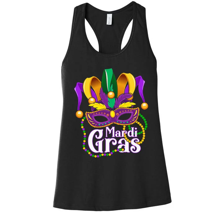 Mardi Gras For Beads Mask Feathers Women's Racerback Tank