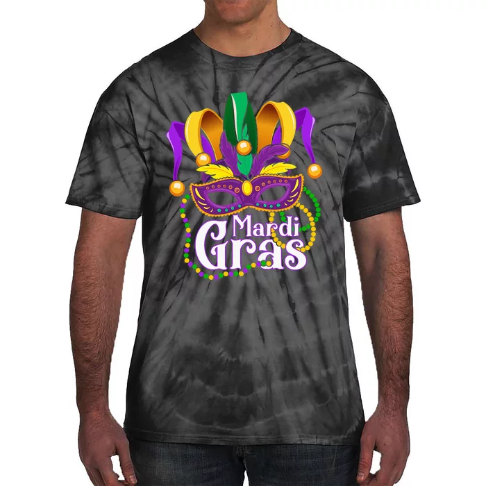 Mardi Gras For Beads Mask Feathers Tie-Dye T-Shirt