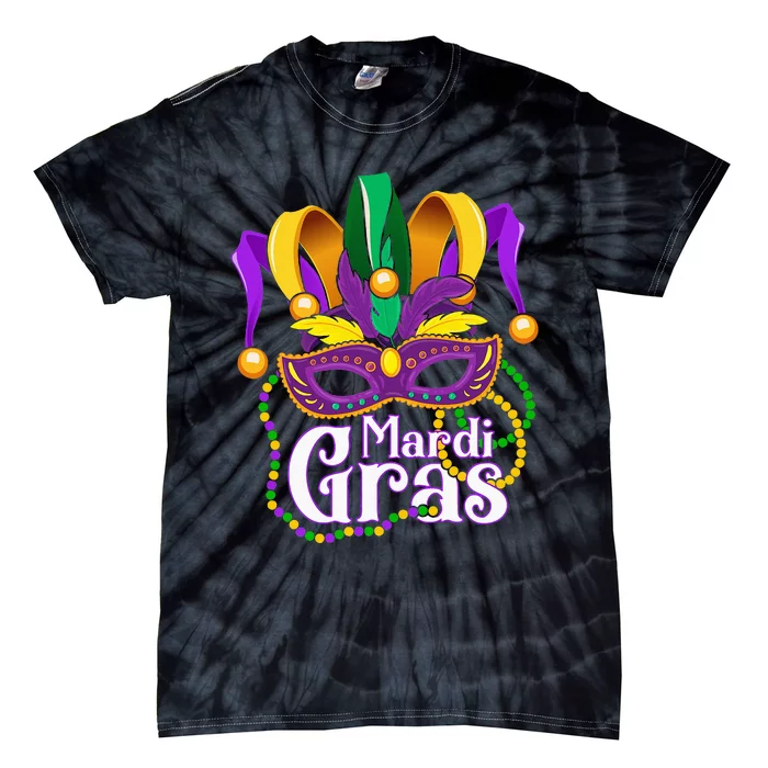 Mardi Gras For Beads Mask Feathers Tie-Dye T-Shirt