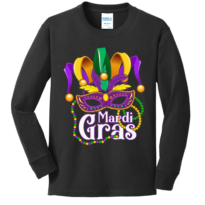 Mardi Gras For Beads Mask Feathers Kids Long Sleeve Shirt