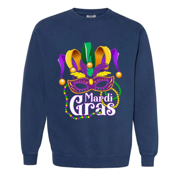 Mardi Gras For Beads Mask Feathers Garment-Dyed Sweatshirt