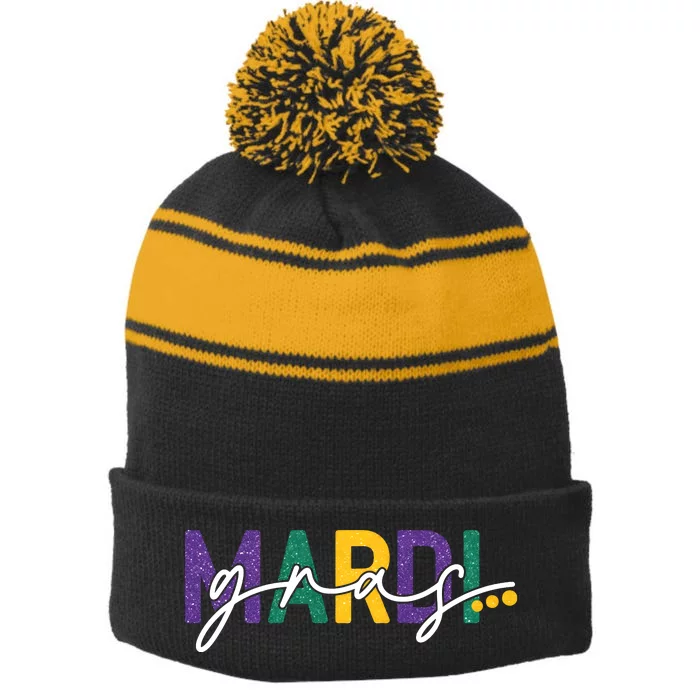 Mardi Gras Fleur De Lis Stripe Pom Pom Beanie