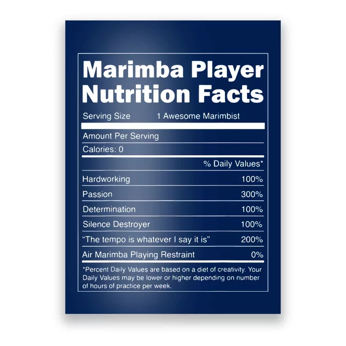 Music Gift Funny Nutrition Facts Marimba Player Poster