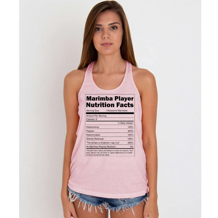 Music Gift Funny Nutrition Facts Marimba Player Women's Knotted Racerback Tank