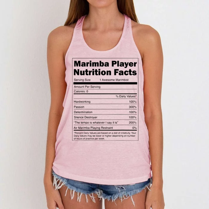 Music Gift Funny Nutrition Facts Marimba Player Women's Knotted Racerback Tank