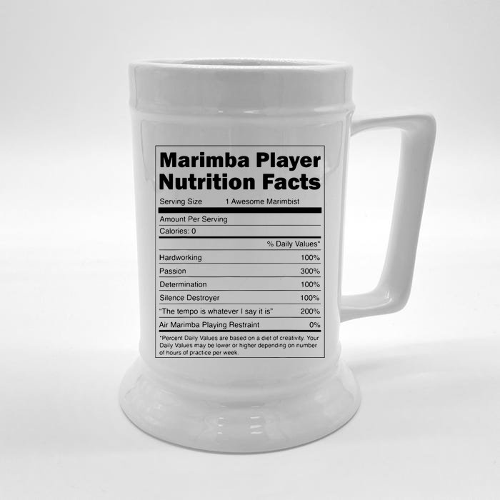 Music Gift Funny Nutrition Facts Marimba Player Front & Back Beer Stein