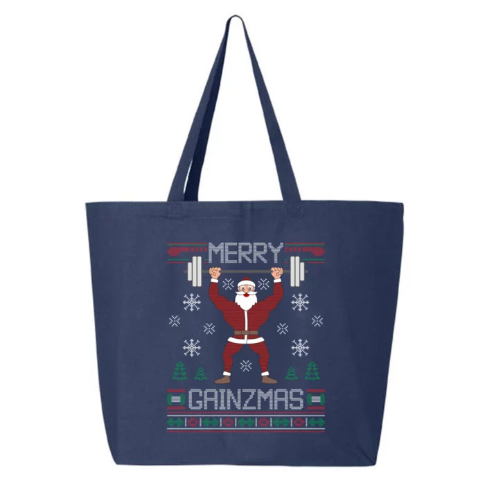 Merry Gainzmas Fit Santa Gym Workout Ugly Christmas Sweater Gift 25L Jumbo Tote