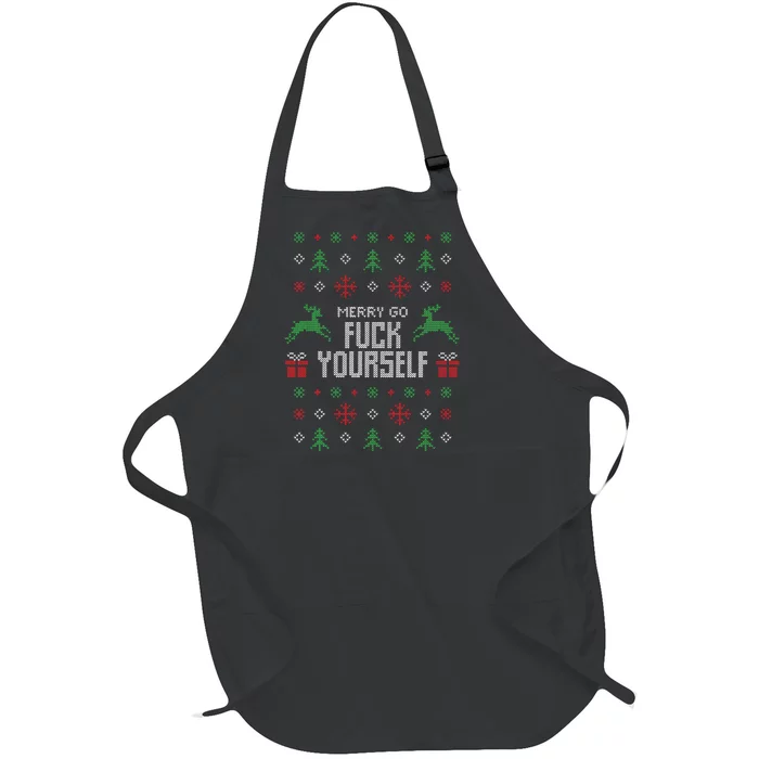 Merry Go Fuck Yourself I Funny Ugly Christmas Christmas Full-Length Apron With Pocket