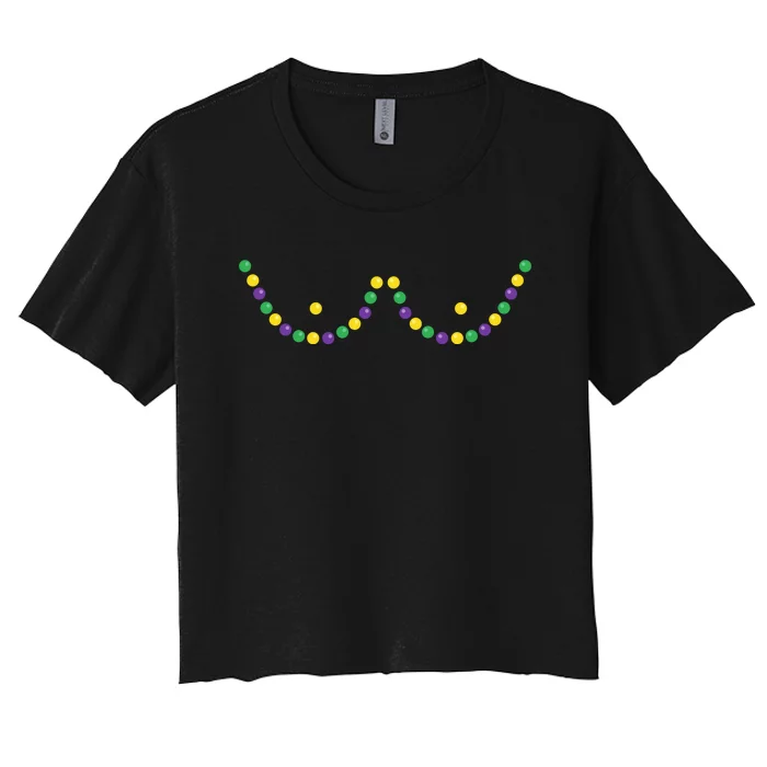 Mardi Gras Funny Beads Boobs Outline Gift Women's Crop Top Tee