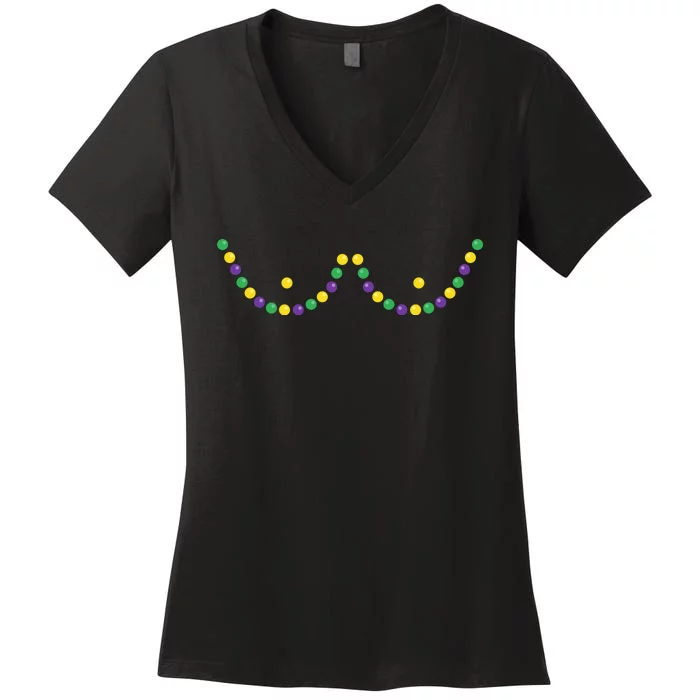 Mardi Gras Funny Beads Boobs Outline Gift Women's V-Neck T-Shirt