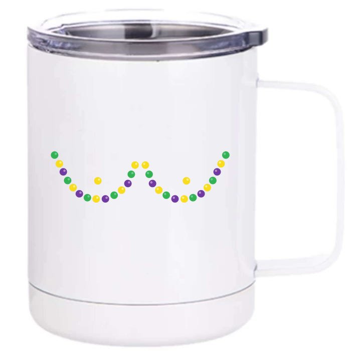 Mardi Gras Funny Beads Boobs Outline Gift Front & Back 12oz Stainless Steel Tumbler Cup