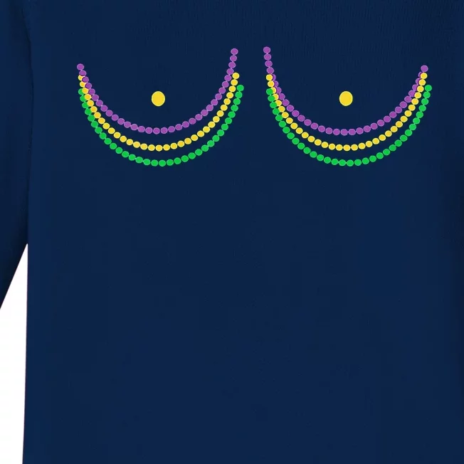 Mardi Gras Funny Beads Boobs Outline Gifts Baby Long Sleeve Bodysuit