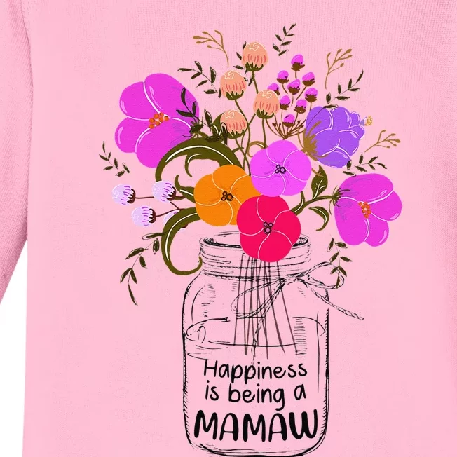 Mom Grandma Floral Gift Happiness Is Being A Mamaw Baby Long Sleeve Bodysuit