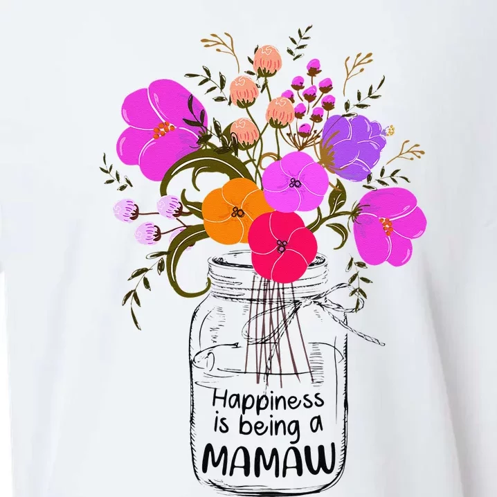 Mom Grandma Floral Gift Happiness Is Being A Mamaw Sueded Cloud Jersey T-Shirt