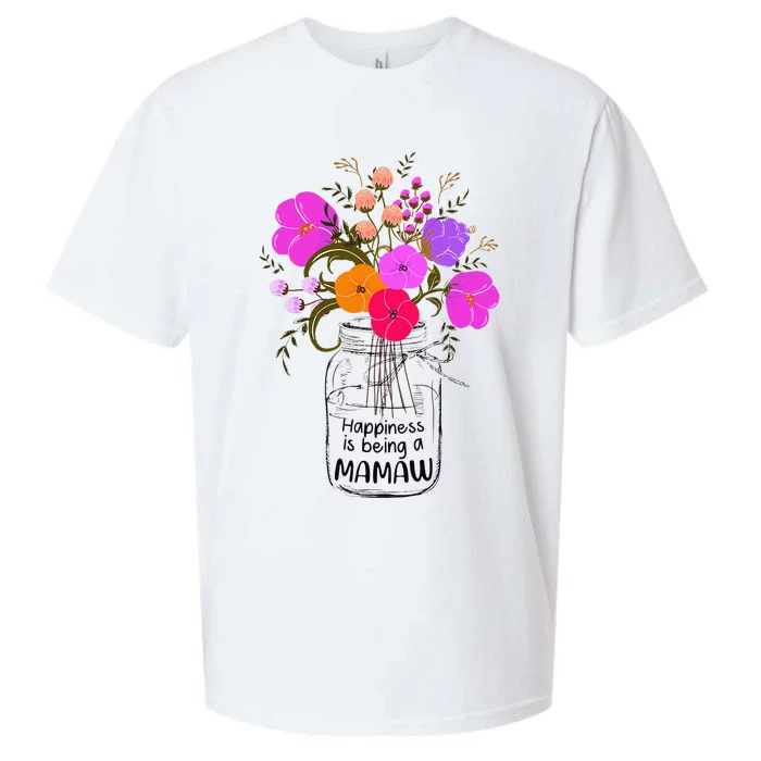 Mom Grandma Floral Gift Happiness Is Being A Mamaw Sueded Cloud Jersey T-Shirt