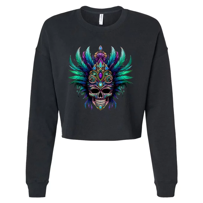 Mardi Gras Funny Queen Skull New Orleans Cropped Pullover Crew