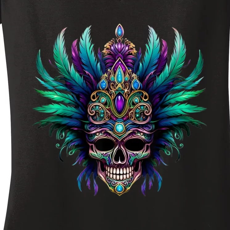 Mardi Gras Funny Queen Skull New Orleans Women's V-Neck T-Shirt