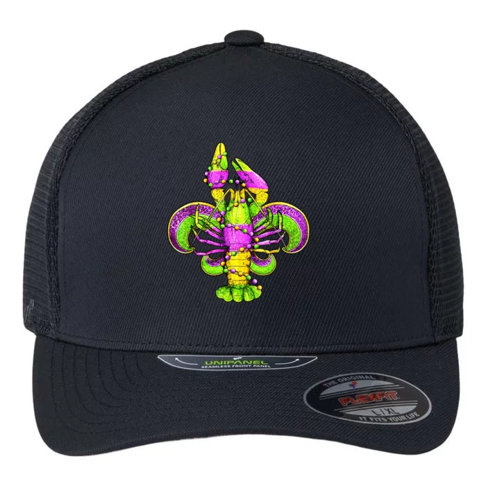 Mardi Gras Fleur De Lis Crawfish Flexfit Unipanel Trucker Cap