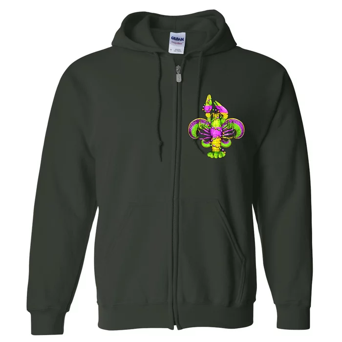 Mardi Gras Fleur De Lis Crawfish Full Zip Hoodie