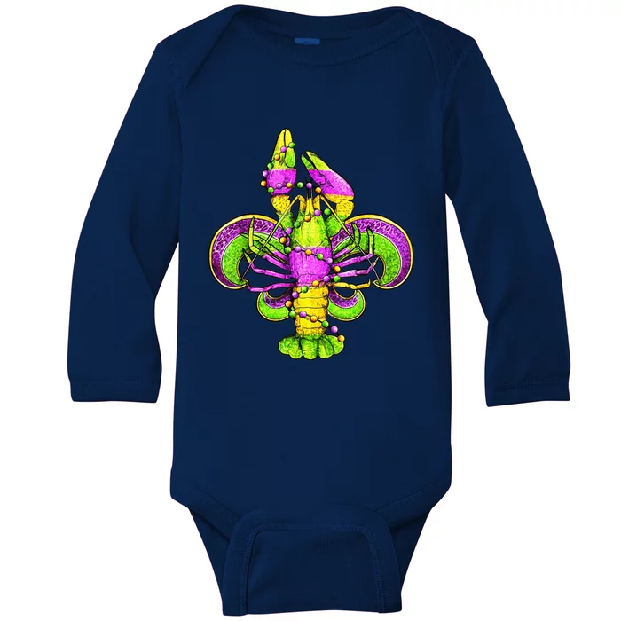 Mardi Gras Fleur De Lis Crawfish Baby Long Sleeve Bodysuit