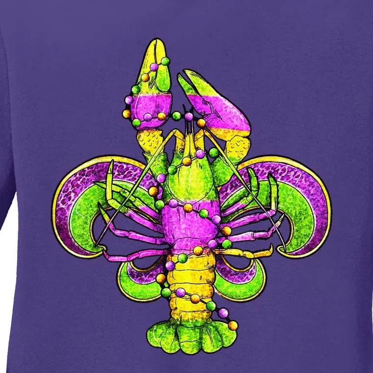 Mardi Gras Fleur De Lis Crawfish Ladies Long Sleeve Shirt