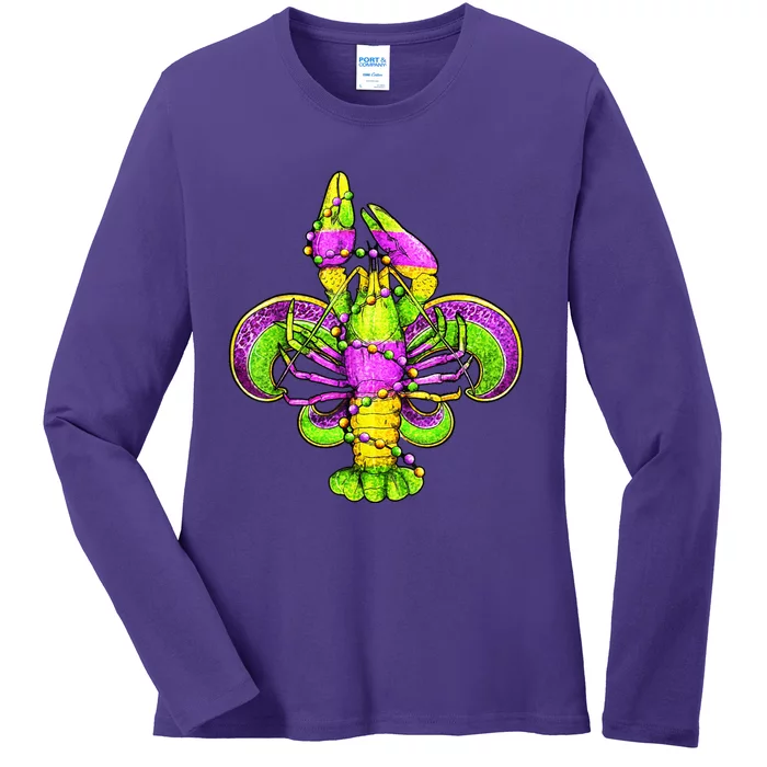 Mardi Gras Fleur De Lis Crawfish Ladies Long Sleeve Shirt