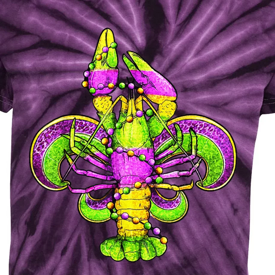 Mardi Gras Fleur De Lis Crawfish Kids Tie-Dye T-Shirt