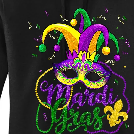 Mardi Gras For Beads Mask Feathers Hat Women's Pullover Hoodie