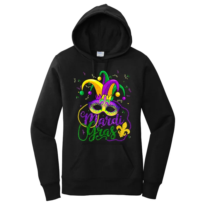 Mardi Gras For Beads Mask Feathers Hat Women's Pullover Hoodie