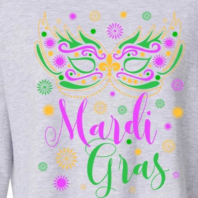 Mardi Gras Feathered Mask Gift Cropped Pullover Crew