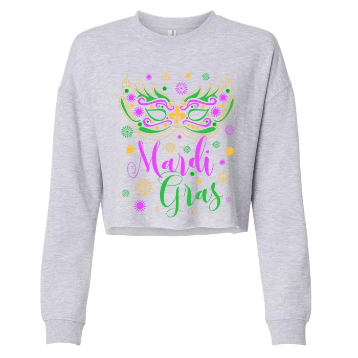 Mardi Gras Feathered Mask Gift Cropped Pullover Crew