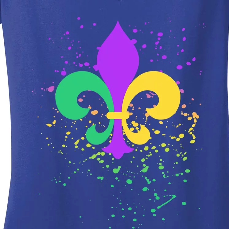 Mardi Gras Fleurgiftdegiftlis Paint Splatter Gift Women's V-Neck T-Shirt