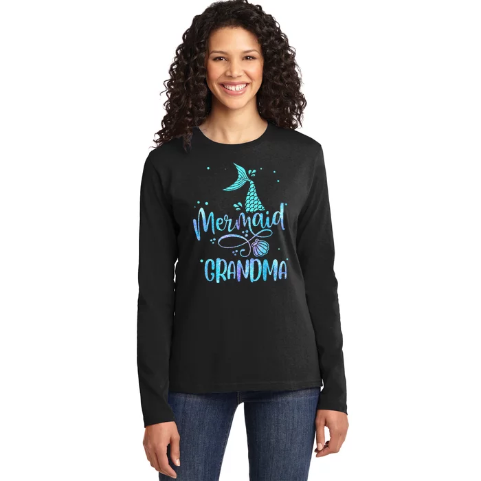 Mermaid Grandma Funny Women Family Matching Party Squad Ladies Long Sleeve Shirt