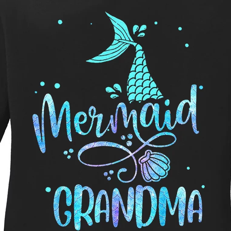 Mermaid Grandma Funny Women Family Matching Party Squad Ladies Long Sleeve Shirt