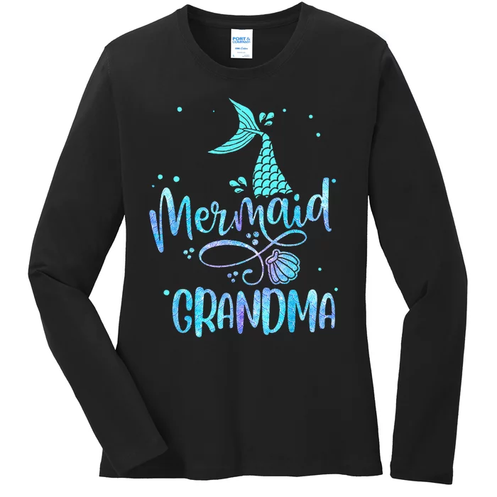 Mermaid Grandma Funny Women Family Matching Party Squad Ladies Long Sleeve Shirt