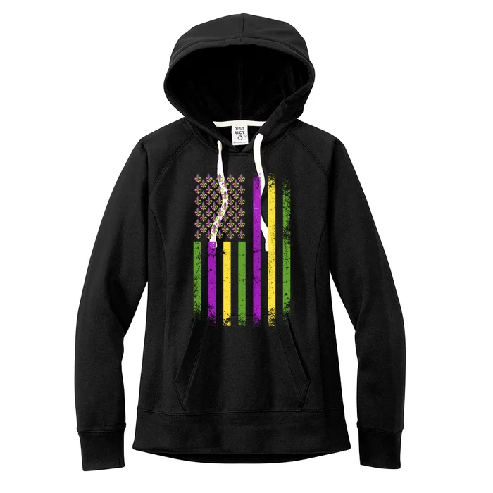 Mardi Gras Festive USA Flag Women's Fleece Hoodie