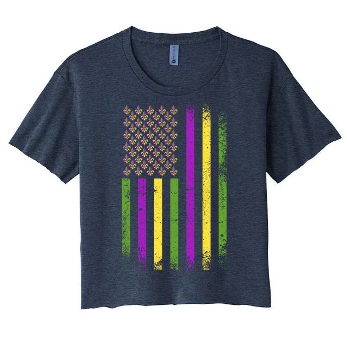 Mardi Gras Festive USA Flag Women's Crop Top Tee