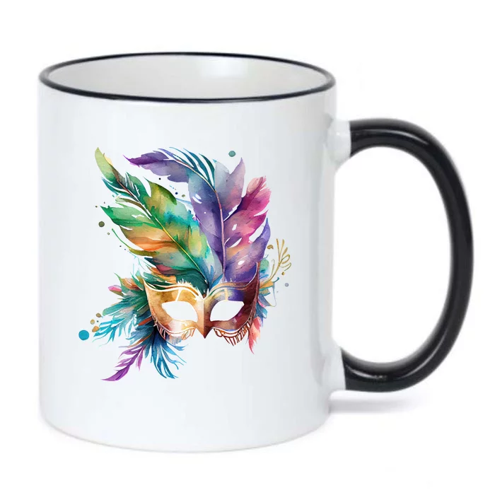 Mardi Gras Feather Mask Watercolor Black Color Changing Mug