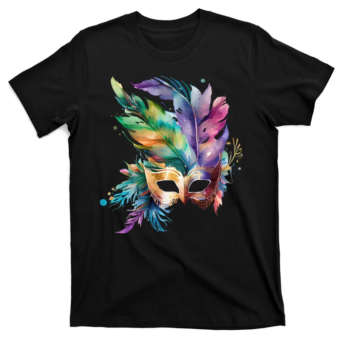 Mardi Gras Feather Mask Watercolor T-Shirt