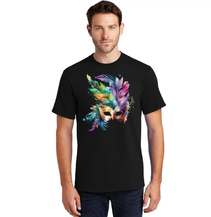 Mardi Gras Feather Mask Watercolor Tall T-Shirt