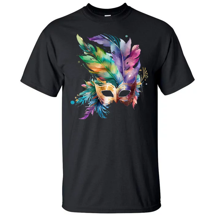 Mardi Gras Feather Mask Watercolor Tall T-Shirt