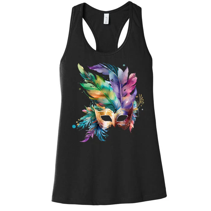 Mardi Gras Feather Mask Watercolor Women's Racerback Tank