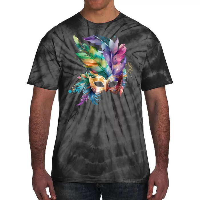 Mardi Gras Feather Mask Watercolor Tie-Dye T-Shirt