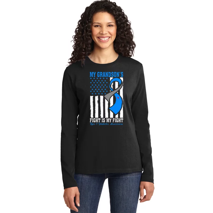 My Grandson's Fight Is My Fight T1D Awareness US Flag Ladies Long Sleeve Shirt