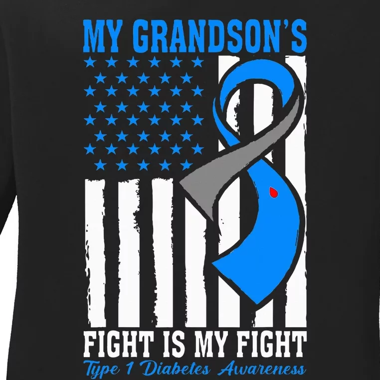 My Grandson's Fight Is My Fight T1D Awareness US Flag Ladies Long Sleeve Shirt