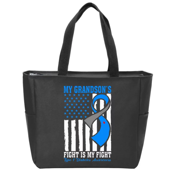 My Grandson's Fight Is My Fight T1D Awareness US Flag Zip Tote Bag