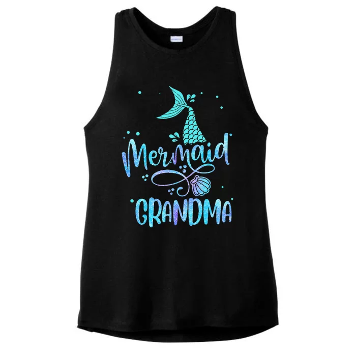 Mermaid Grandma Funny  Family Matching Party Squad Ladies Tri-Blend Wicking Tank